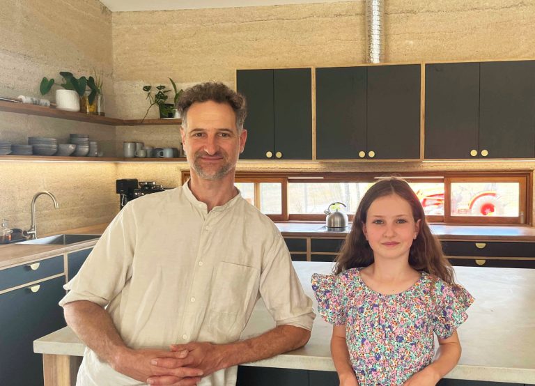 Jeremy Thomas BD and daughter Zali in Hempcrete home