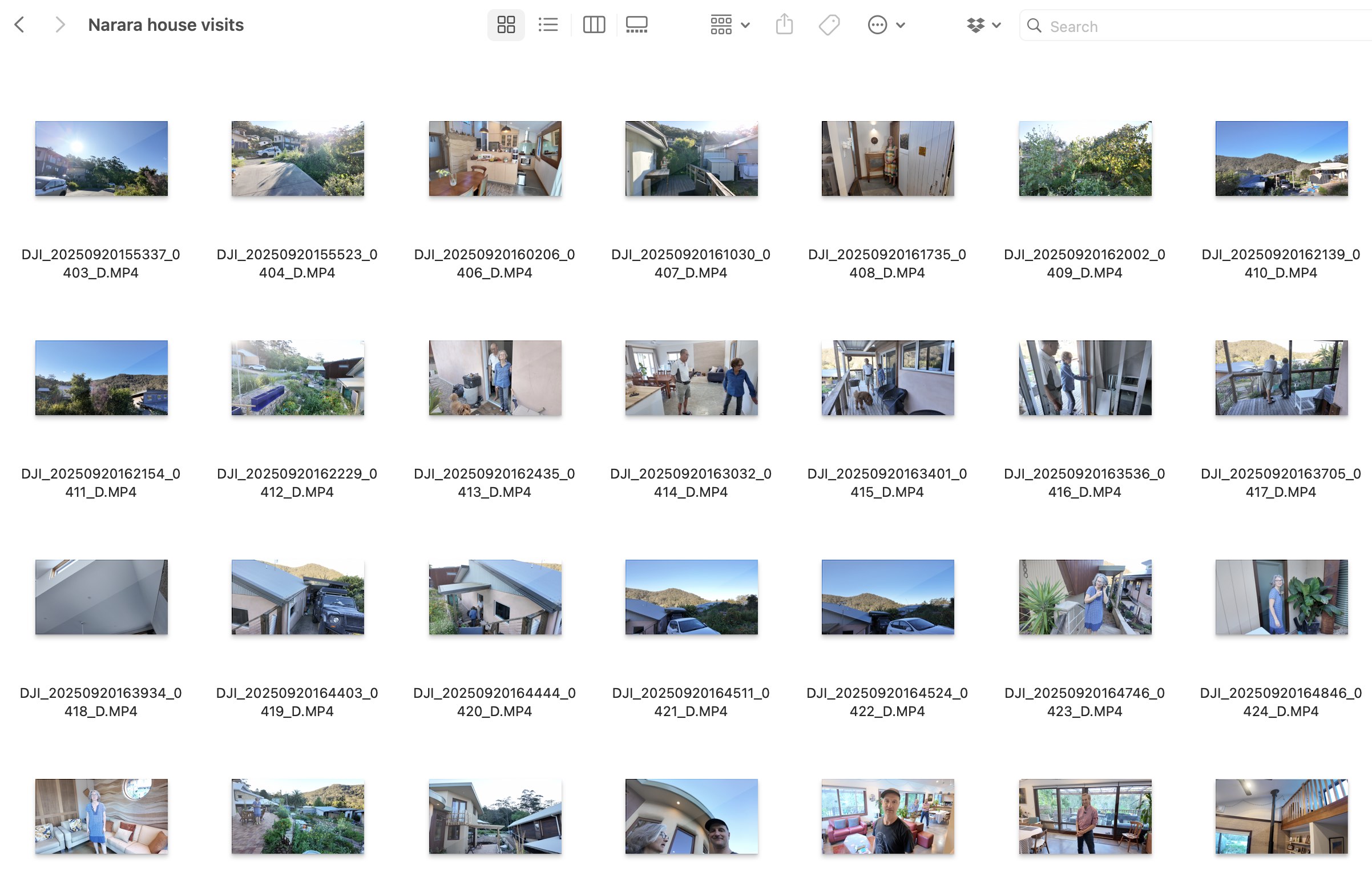 Thumbnails of the Narara footage files