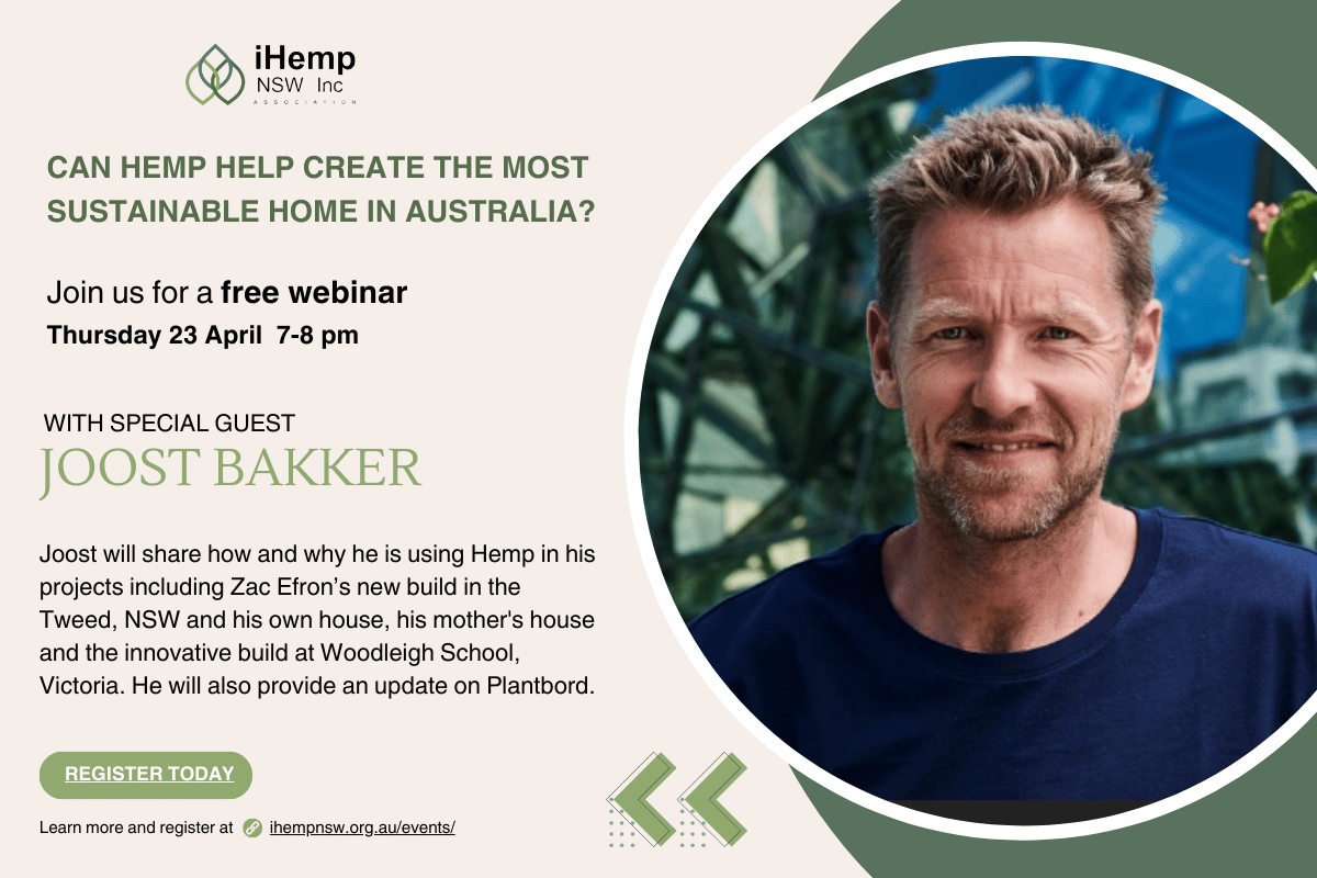 JJoost Bakker to Headline iHemp NSW Webinar on Regenerative Building with Hemp