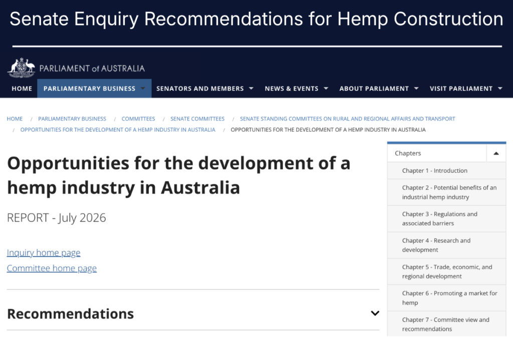 Senate Enquiry Recommendations for Hemp Construction: A Turning Point for the Industry